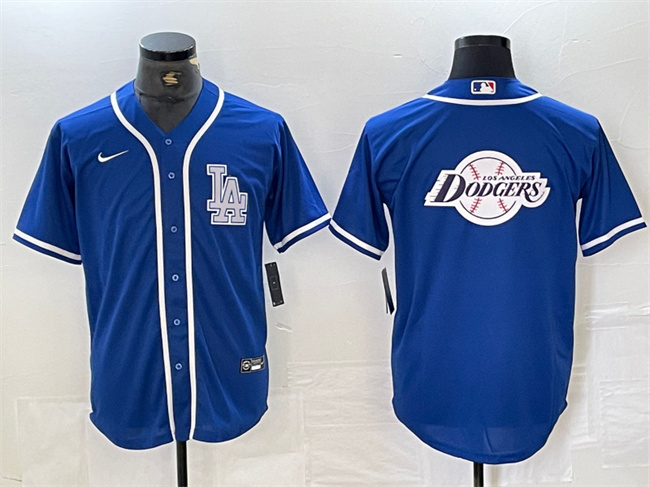 Men's Los Angeles Dodgers Team Big Logo Blue Cool Base Stitched Baseball Jersey